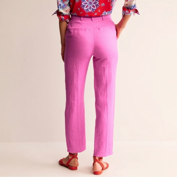 Boden Linen Ankle Pants Size 2L Straight Leg Trouser Sangria Sunset Pink 2 Tall - Picture 4 of 15